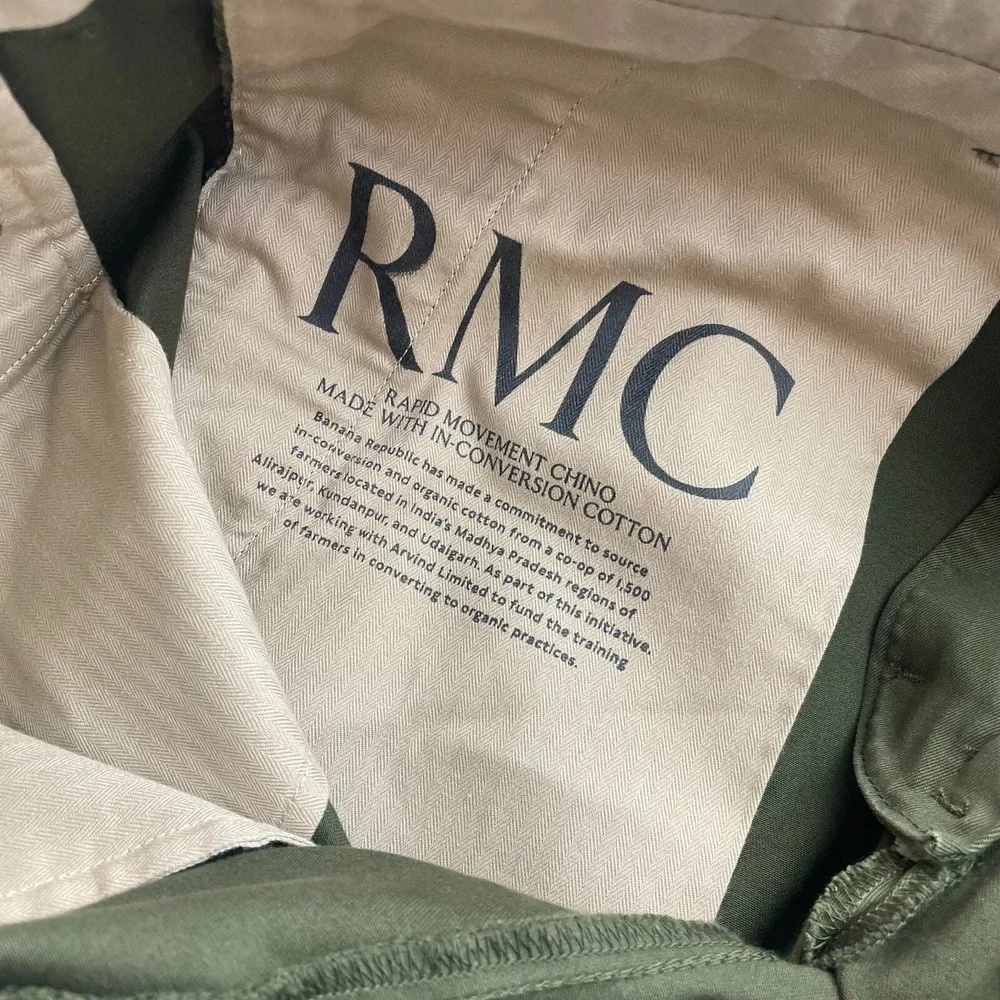 BANANA‎ REPUBLIC Slim Rapid Movement Chino Pants Men 35x28 Waimea Olive Preppy